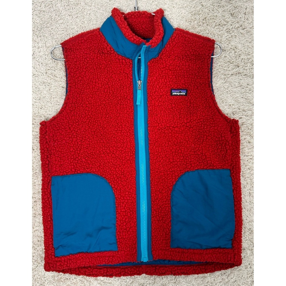 PATAGONIA Kids Fleece Vest Size L Retro-X Color Block Zip Sleeveless Red‎ & Blue